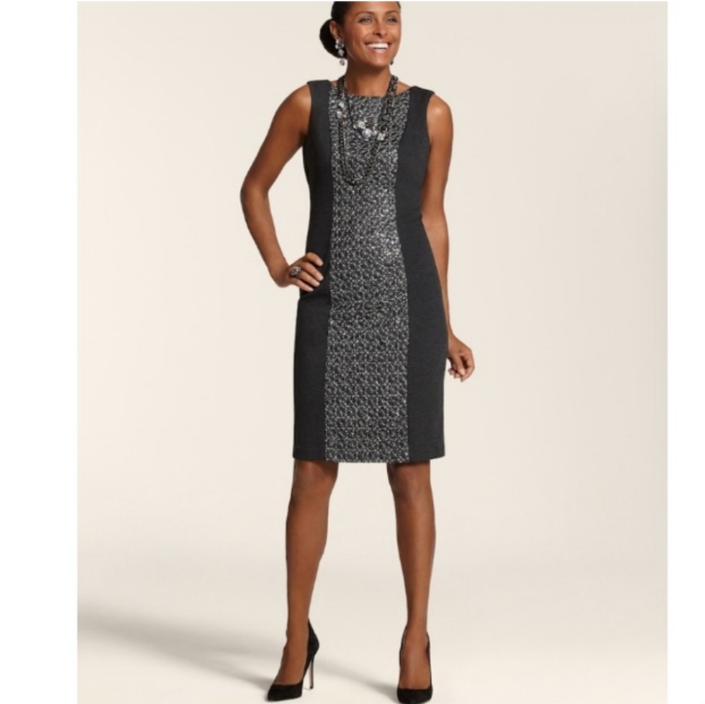 Chico's Gray Sequin Sleeveless Elegant Pencil Career Dress Women's Size 3 - XL